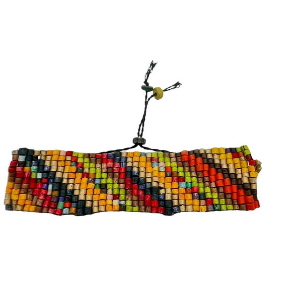 Rainbow Beaded Bracelet Pull Tighten Handmade Woven Adjustable Lightweight Boho - Picture 2 of 15